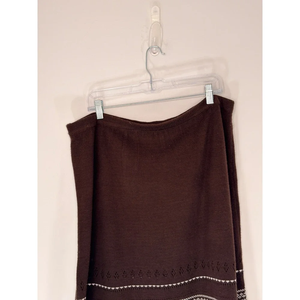 Women's Knit Sweater Skirt Brown White Plus Nordic Stretchy‎ Pull On Cozy 1X